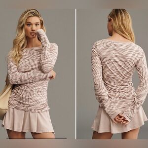 Daily Practice Anthropologie Long-Sleeve Ruffle Mini Dress  Neutral Motif SZ M